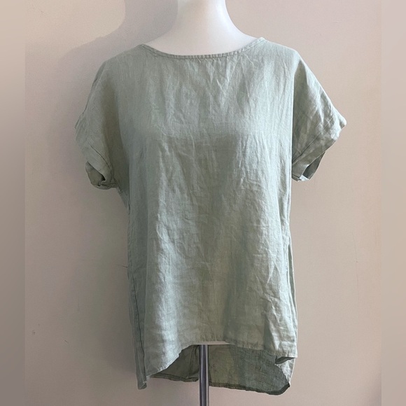 Terzo Millennio Hi-low Linen Sage Top S Casual Chic Boho Summer Fall Minimalist - Picture 2 of 5